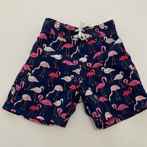 Janie and Jack swim trunks. Flamingos size 6 to 12 months.